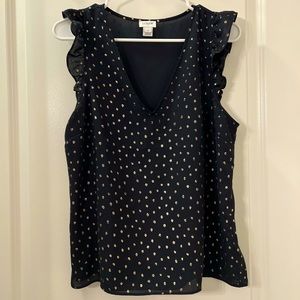 J Crew Black and Gold Sparkle Flutter Top